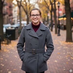 NY Collection Charcoal Double-Breasted Peacoat